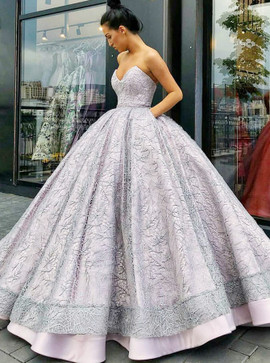 Sweetheart Lavender Ball Gown Lace Quinceanera Dress with Pockets