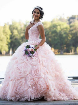 Pink Ball Gown Spaghetti Straps Quinceanera Dress with Beading