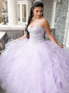 Ball Gown  Beading Sweetheart Lilac Tulle Quinceanera Dress 