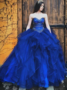Ball Gown Beading Sweetheart Royal Blue Tulle Quinceanera Dress