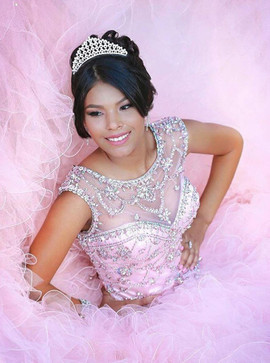 Beading Ball Gown Round Neck Pink Tulle Quinceanera Dress