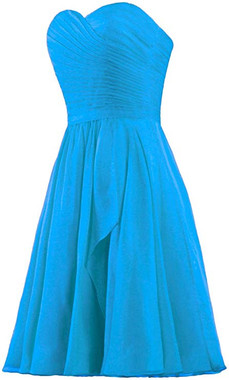 Blue Sweetheart Short Chiffon Wedding Party Bridesmaid Dress