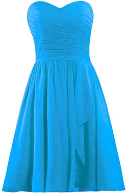 Blue Sweetheart Short Chiffon Wedding Party Bridesmaid Dress