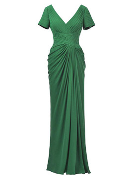 Navy Short Sleeve Pleats Long Bridesmaid Wedding Guest Dress