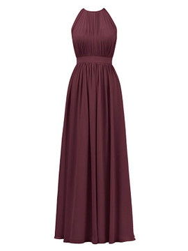  Burgundy Halter Illusion Chiffon Formal Maxi Bridesmaid Dress 