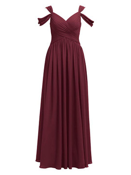 Burgundy V-Neck Chiffon Long Formal  Party Bridesmaid Dress