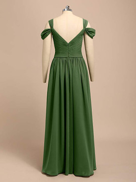 Burgundy V-Neck Chiffon Long Formal  Party Bridesmaid Dress