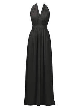 Green Long Halter Chiffon  Maxi V-Neck Bridesmaid Dress