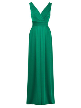 V-Neck Long Jersey Sleeveless Knit Formal Evening Bridesmaid Dress