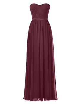 Burgundy Sweetheart Chiffon Long A-Line Party Bridesmaid Dress 