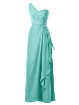 One Shoulder Asymmetrical Chiffon Purple Bridesmaid Dress 