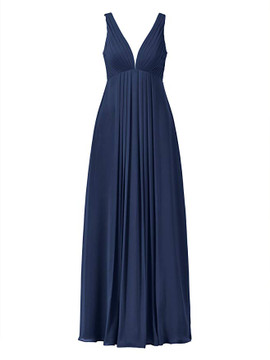Blue V-Neck Sleeveless Long Empire Party Bridesmaid Dress 