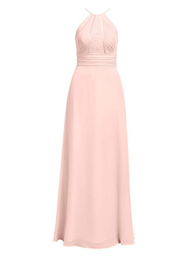 Halter Pink Long Chiffon Long Bridesmaid Dresses