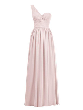Long Purple Chiffon One Shoulder Bridesmaid Dress