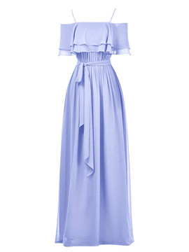 Long Chiffon Spaghetti Straps Maxi Lavender Bridesmaid Dress