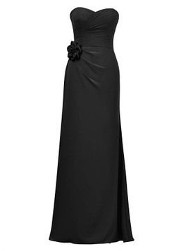 Flower Mint Ruched Long Chiffon Bridesmaid Dress