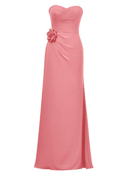 Flower Mint Ruched Long Chiffon Bridesmaid Dress