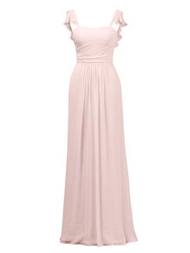 Lavender Ruffled Long Straps Chiffon A-line Bridesmaid Dress