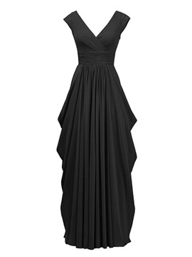  Ruched  Yellow Cape Sleeves  V-Neck Long Evening Bridesmaid Dress 