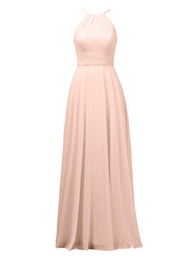  Jewel Pink  A-Line Party Long Bridesmaid Dress