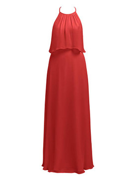 Red Halter Simple Long Maxi Bridesmaid Dresses