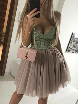 Tulle Appliques Sweetheart Blush Beading Homecoming Dress 