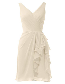 Champagne  V Neck Short A-Line Cocktail Dress Bridesmaid Dress