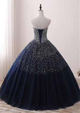 Sweetheart Beading Navy Floor-length Ball Gown Quinceanera Dresses