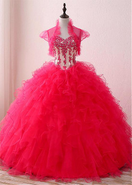 Sweetheart  Red Ball Gown Quinceanera Dresses With Detachable Jacket