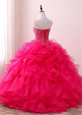Pin Organza Beadings Sweetheart Ball Gown Quinceanera Dress