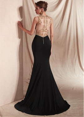 Black  Spandex Jewel Mermaid Prom Dresses With Beadings