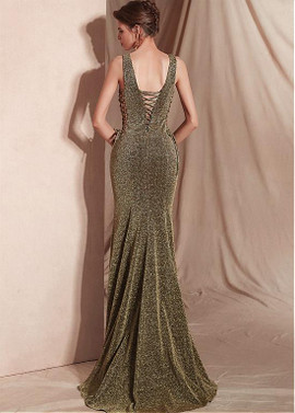 Sparkle Sexy V-neck Neckline Floor-length Mermaid Prom Dresses