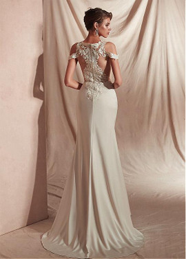 Ivory Satin V-neck Mermaid Prom Dresses With Appliques