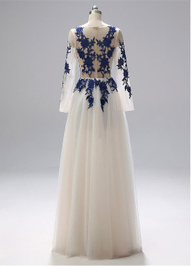 Tulle Jewel Red A-line Evening Dresses With Lace Appliques