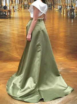 Off The Shoulder Green White Satin Two Piece Prom Dress