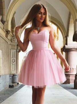 Lace-up Short Pink Tulle Simple Sweetheart Homecoming Dress
