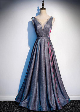 Sequin Jewel Beadings  A-line Evening Dresses With Belt