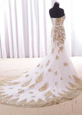 Sweetheart Champagne Floor-length Mermaid Evening Prom Dress With Lace Appliques 