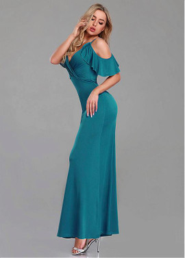 Blue Spaghetti Straps Chiffon Sheath/Column Evening Dresses
