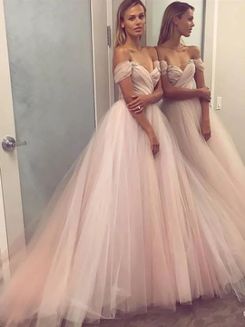 Princess Sleeveless Off-the-Shoulder Tulle Beading Prom Dresses