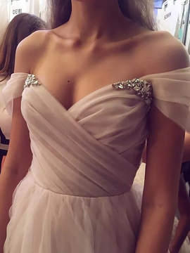 Princess Sleeveless Off-the-Shoulder Tulle Beading Prom Dresses