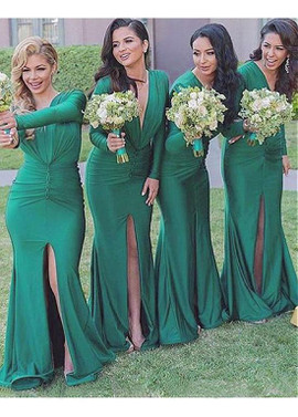 dark green bridesmaid dresses with sleeves