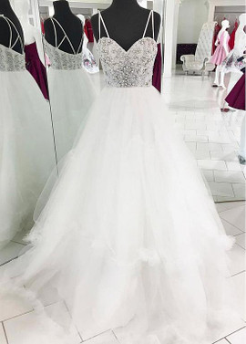 Beading Tulle Spaghetti Straps Beadings A-line Wedding Dresses
