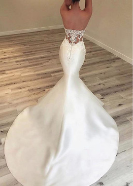 Satin Sweetheart Beading Mermaid Wedding Dresses With Lace Appliques 