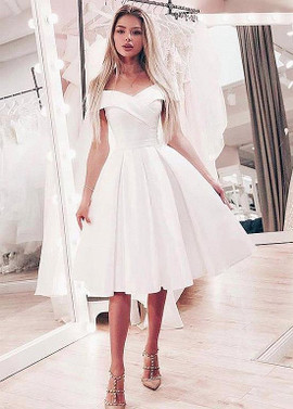 Satin Off-the-shoulder Simple Ball Gown Wedding Dresses