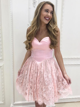 Glister Short Pink Lace A-Line Sweetheart Homecoming Dress