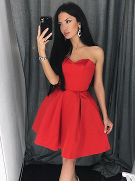 Short Red Satin A-Line Sweetheart Homecoming Party Dress