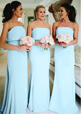 Bowknot Blue Chiffon Off-the-shoudler Long Sheath/Column Bridesmaid Dress