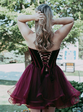 A-Line Sweetheart Short Burgundy Tulle Homecoming Party Dress