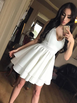 Cheap 2019 Tiered Satin A-Line Spaghetti Straps Homecoming Party Dress